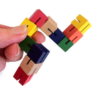 Set of 2 Wood Fidgets - Bendy Snake and Cube Puzzle Fidget Toy - Flexi