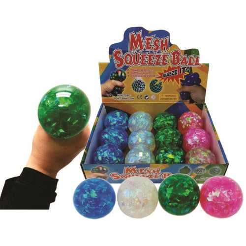 09MA015 - Fidget Glitter Ball With Ribbon